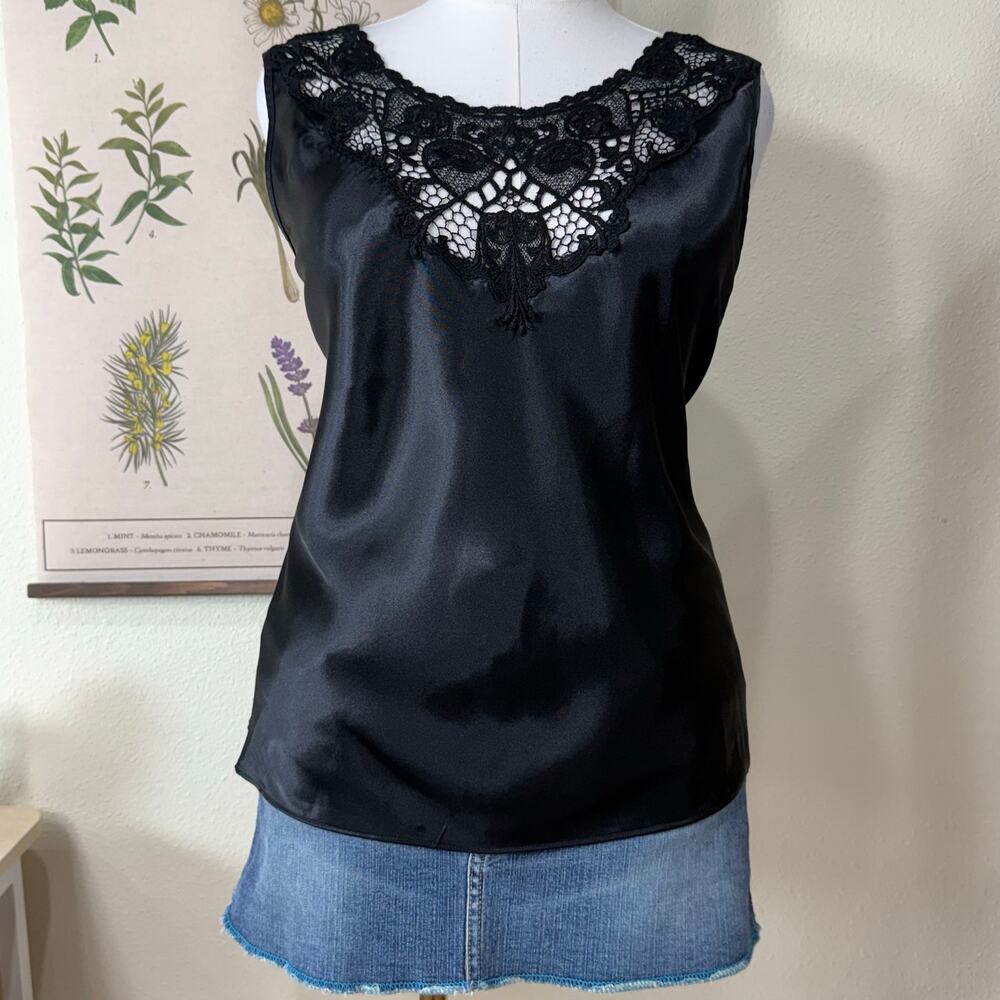 90s Y2k Satin Sheer Crochet Lace Neck Top Romantic Goth Vampire Whimsigoth 2X